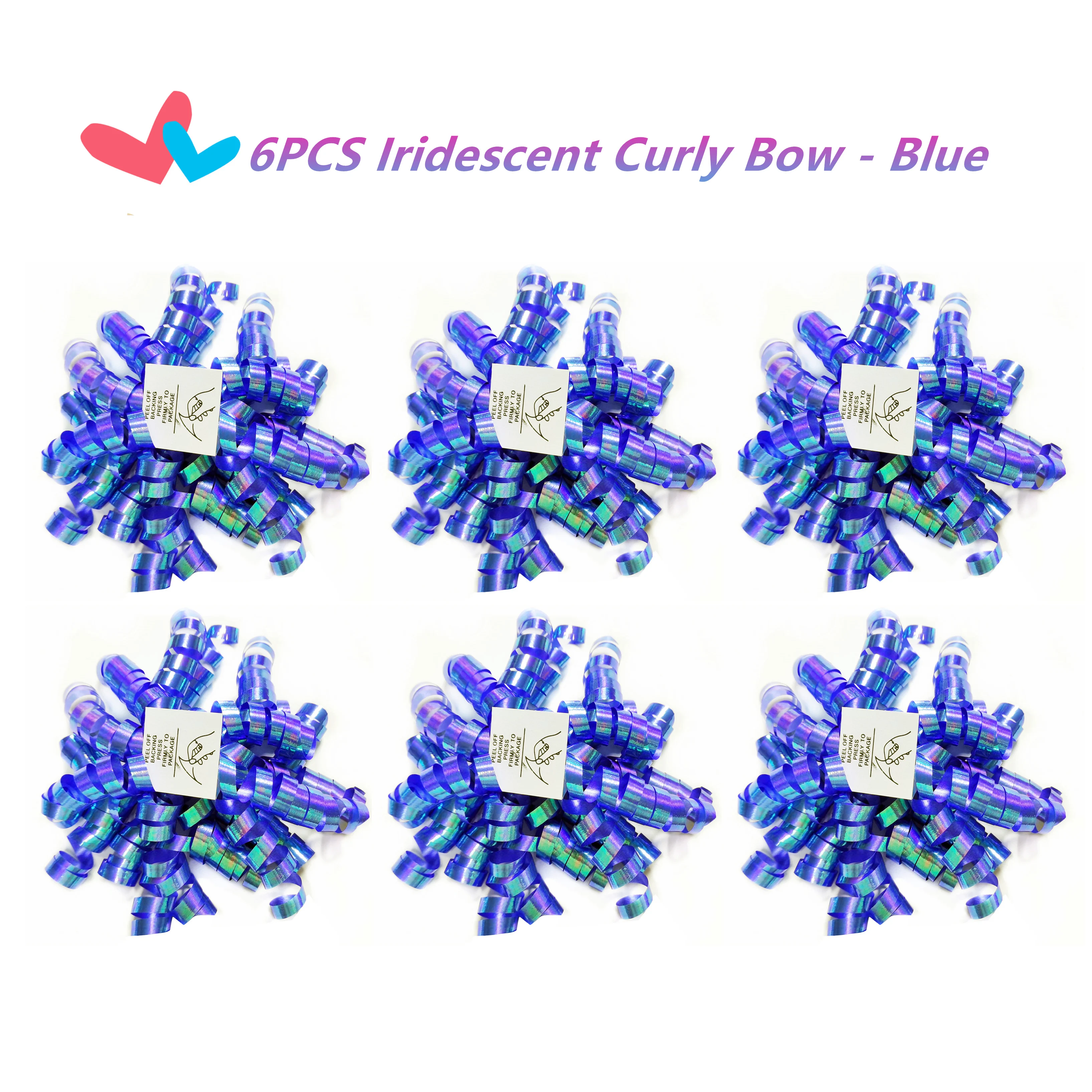 6PCS Self Adhesive Curly Bows Gift Wrap Accessory Blue Purple Pink Mixed Color Combinations Perfect for Christmas Birthday Party