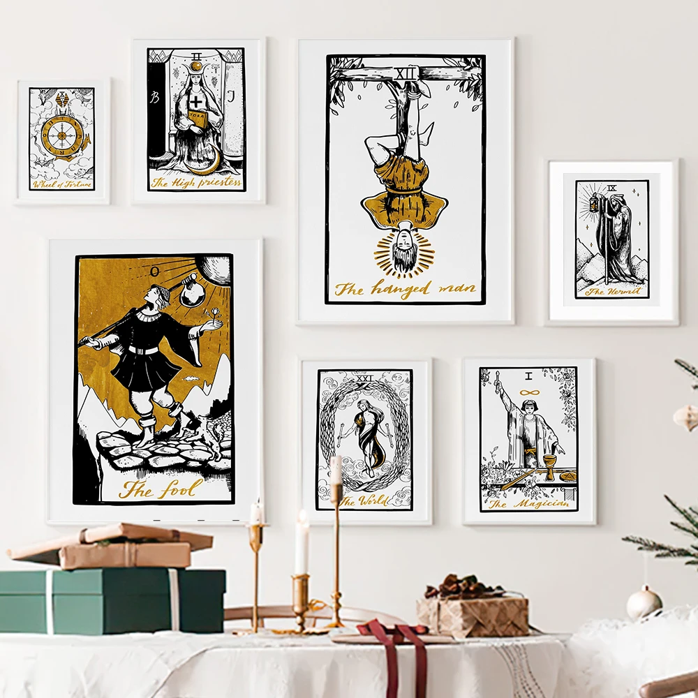 Witchy The Hanged Man Tarot Card Wall Art Canvas Painting Print Priestess Magician Occult Illustration Poster Room Home Decor