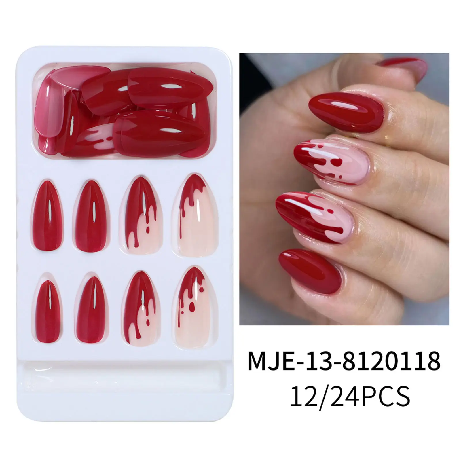 Halloween Fake Nail Art with Blood Decor Natural Unbreakable Nail Simple Wear for Hot Girl Dress Matching