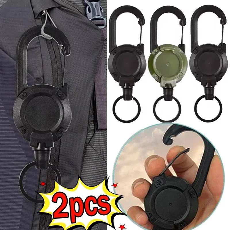 1/2pcs Heavy Duty Retractable Pull Badges ID Reel Carabiner Key Chain Steel Wire Rope Buckle Key Holder Outdoor Keychain Tools