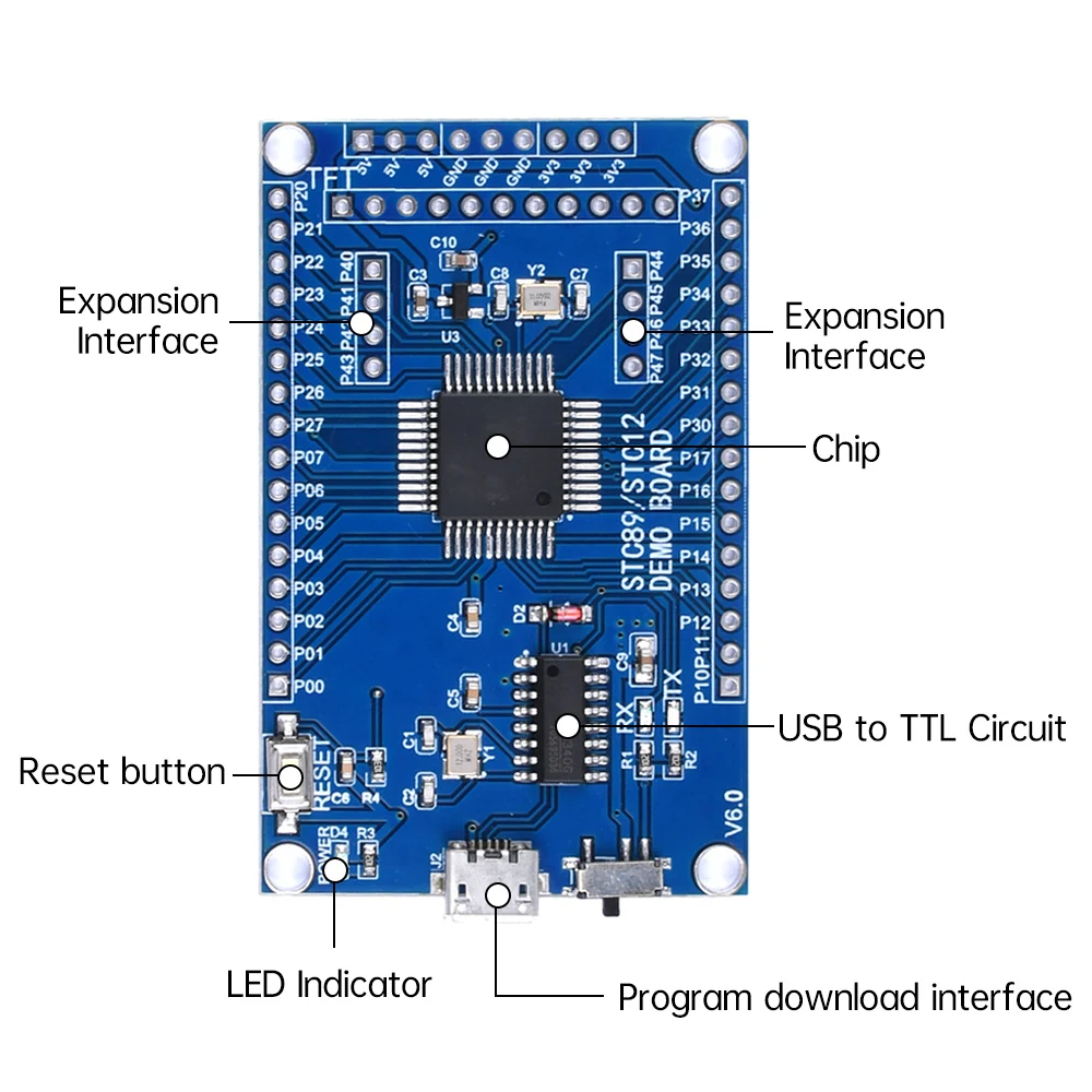 STC89C52RC płyta główna płyta rozwojowa 51 MCU płyta edukacyjna CH340 układ szeregowy mikrokontroler interfejs Micro USB