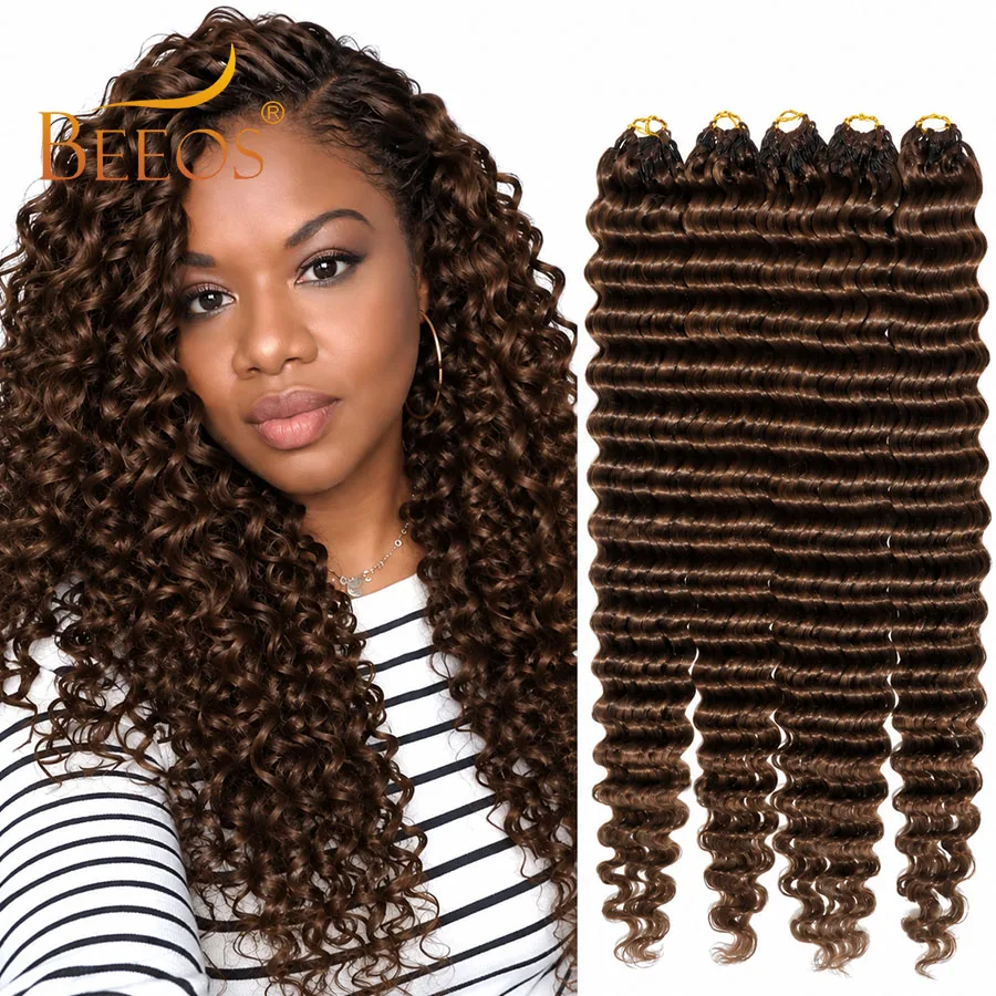 #4 Chocolate Brown Deep Wave Knotless Pre-Separated Crochet Hair Feather Hair Extensions Feather Line Hair 100% Human Hair Remy