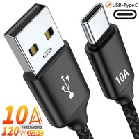10A 120W USB TypeC Fast Charging Data Line Braided Wire Super Fast Data Transfer for Samsung Xiaomi Oneplus 1/1.5/2M Charge Line