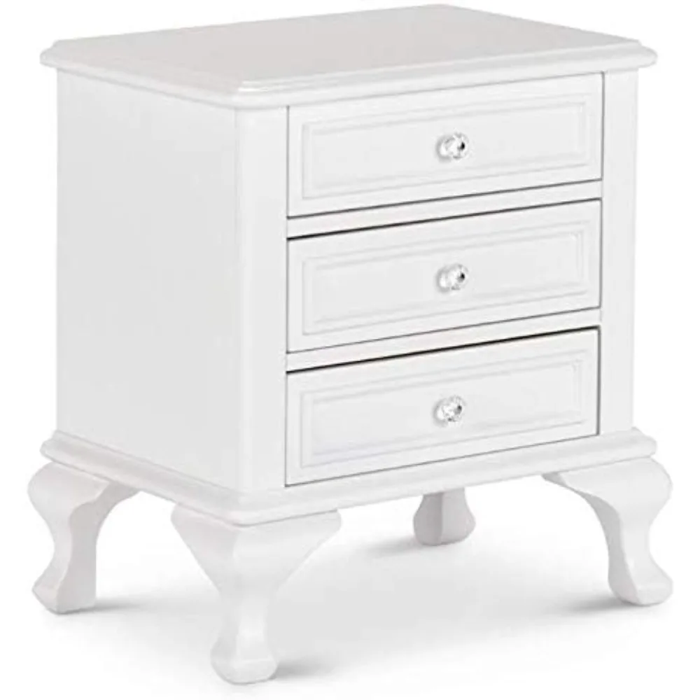 

Transitional 3 Drawer Wooden Bedside Nightstand in White Includes 3 drawers Top drawer is felt lined