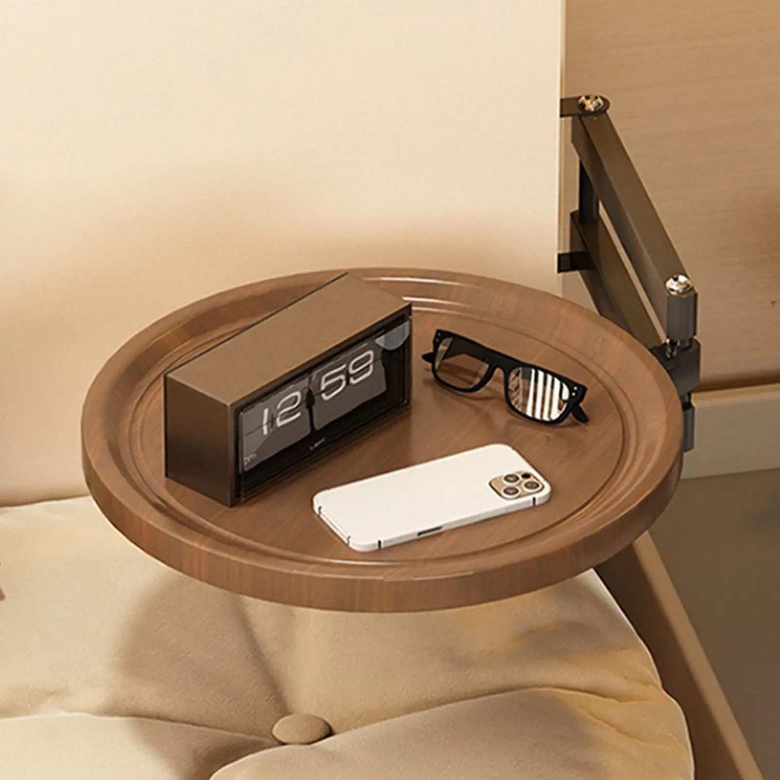 Folding Wall Table For Bed Retractable Wall-Mounted Desk Small Round Desk Wall Mounted tray Rotatable Bedside Storage Holder