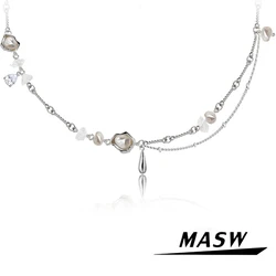 MASW Original Design Gometric Pearl Glass Chain Necklace 2023 Trend New Luxury Jewelry For Women Female Party Wedding Gift