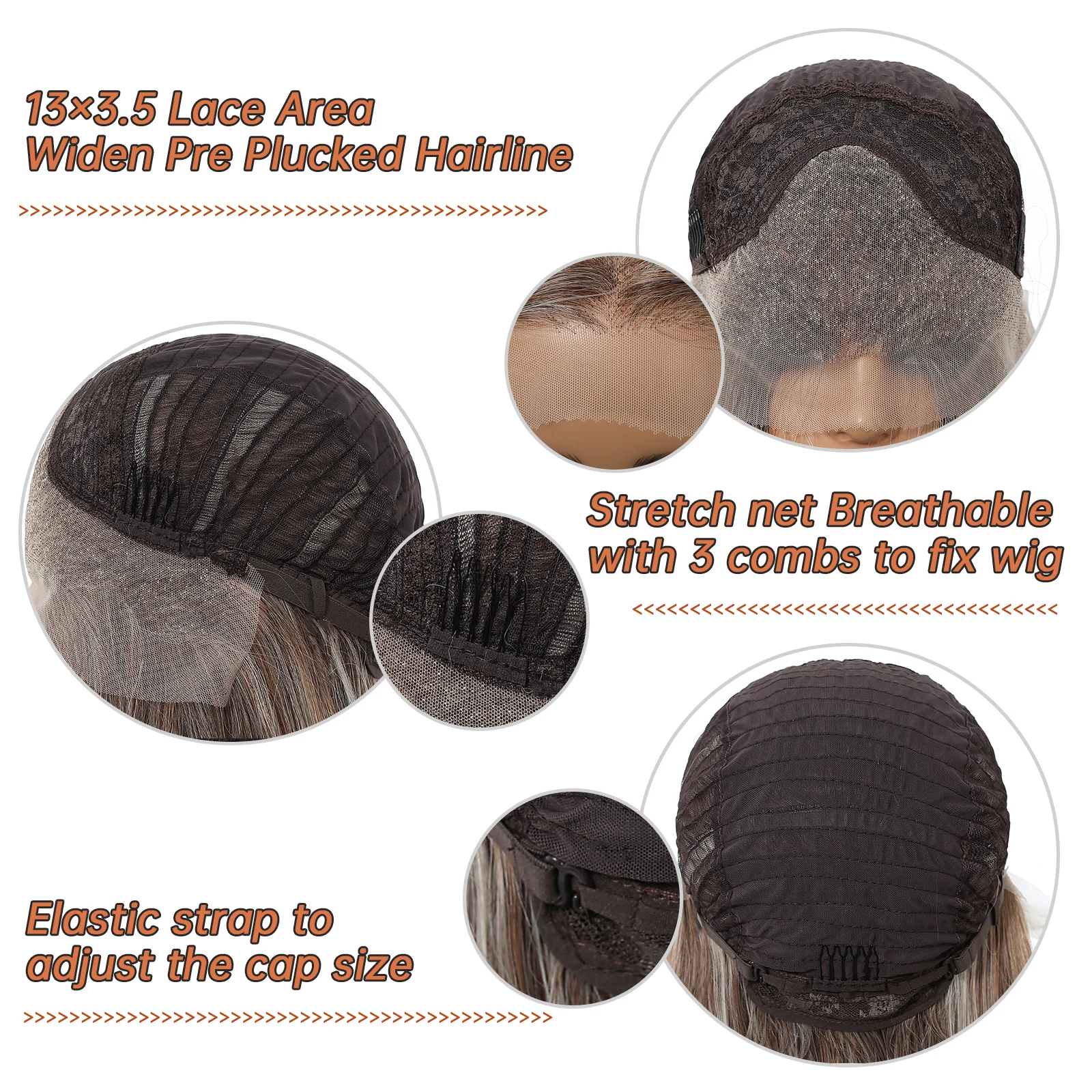 HAIRCUBE Grey Brown Wigs Long Straight Lace Frontal Synthetic Wigs For Women Daily Party 30 Inches Fake Hair Natural Hairline