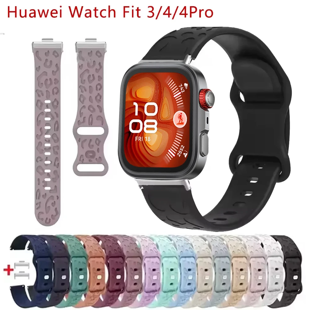Für Huawei Watch Fit 5/4/3 Band Leopardenmuster-Armband für Huawei Fit 5 Pro Silikon-Armband mit Gravur, austauschbares Uhrenarmband