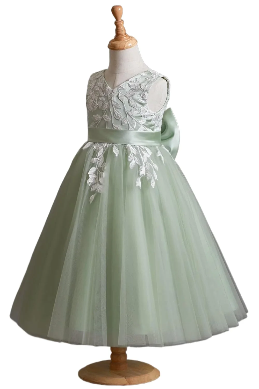 Vestido floral para meninas, casamento, comprimento do chá, renda, apliques, tule, princesa, crianças, aniversário, concurso, festa, com laço