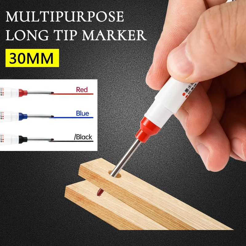 

6/8Pcs/Set 30mm Long Head Markers Pen Bathroom Woodworking Decoration Deep Hole Marker Blue/Red/Black/White Oily Marker Pens