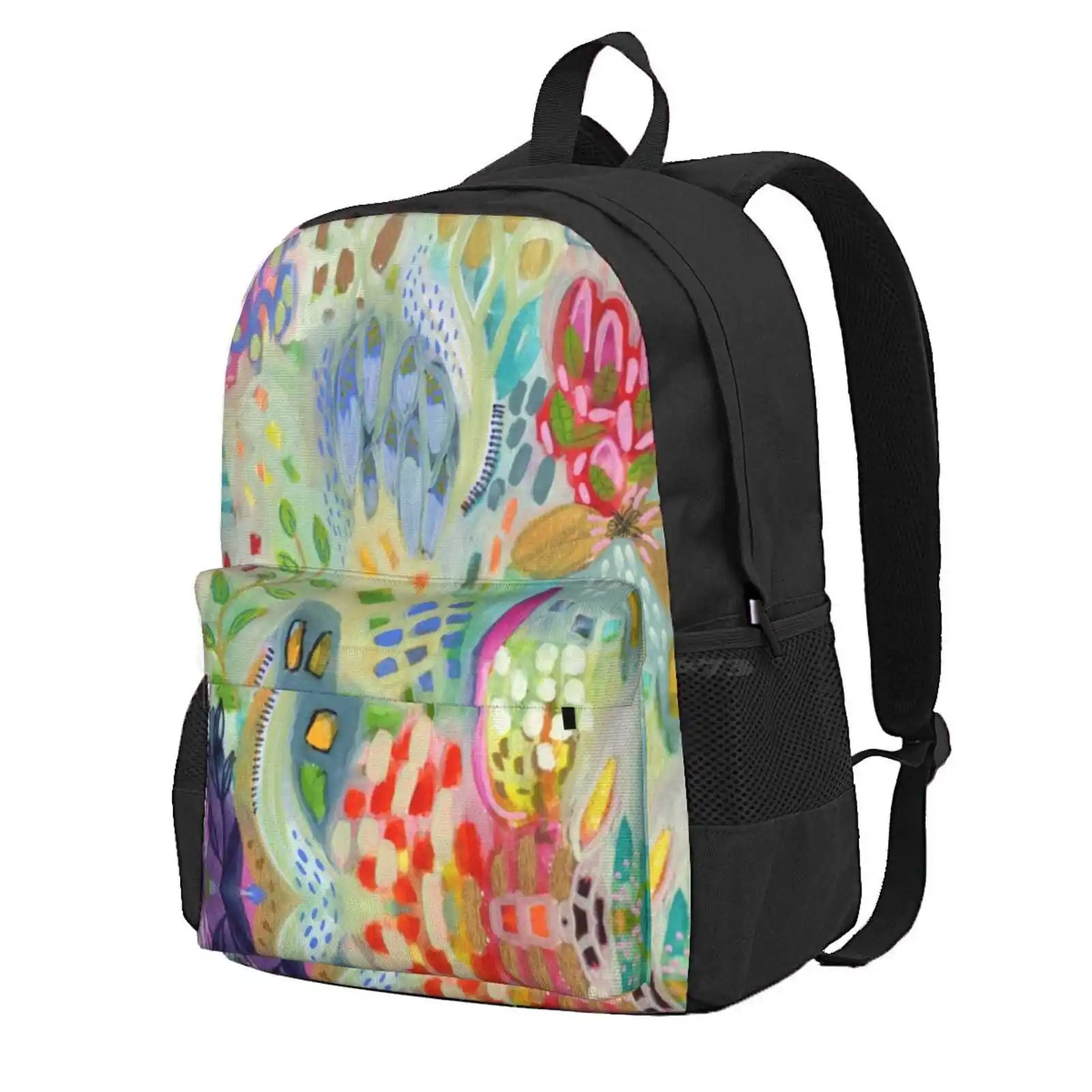 Love What You Love Hot Sale Schoolbag Backpack Fashion Bags Abstract Garden Abstract Art Colorful Pink Sea Glass Blues Happy