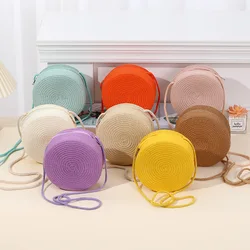 Summer Round Straw Bag For Women Woven Handmade Shoulder Bag New Travel Rattan Beach Bag Casual Style Crossbody Bag Handbag Purs