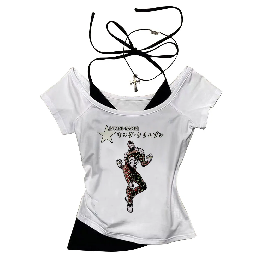 Jojo’s Bizarre Adventure cropped top female cute baddie alternative  scene  gyaru tshirt baddie 2000s scene