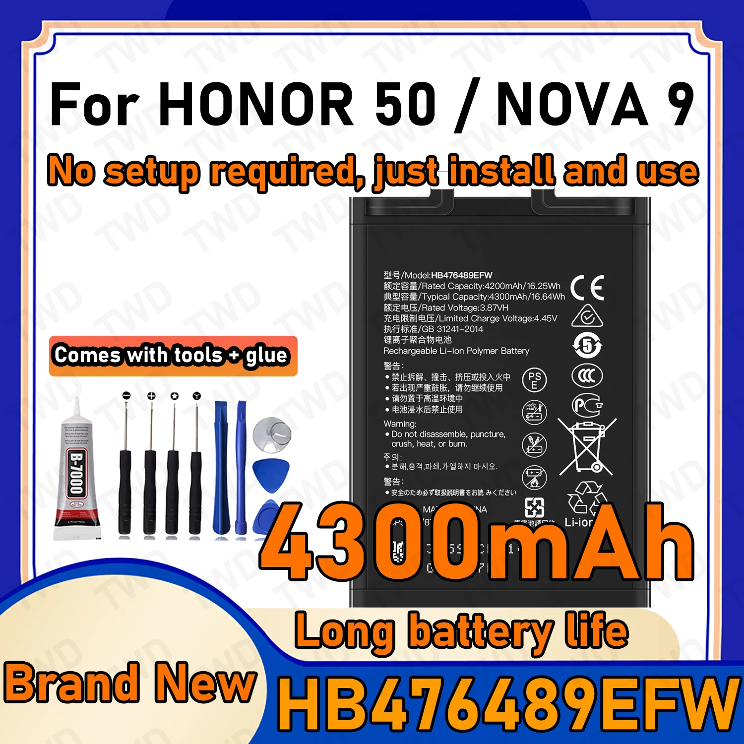 

HB476489EFW Large capacity Battery For HONOR 50 /NOVA 9 Batteries New High Quanlity