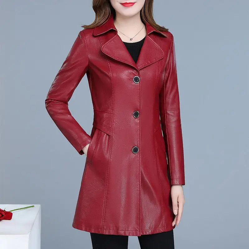 2024 New Autumn/Winter Haining Leather Coat Women\'s Mid length Korean Fit Thickened Women\'s Leather Windbreaker Coat Trendy W