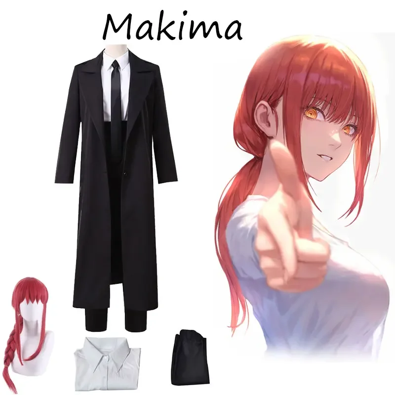 

Makila cospmats anime Chainsaw Man costume black trench shirt uniform outfit Halloween clothes for women nursing full gloves set