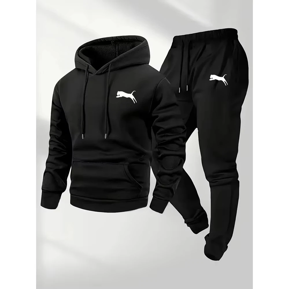 2026 Hot Selling Men's Hooded Sweatshirt & Pants Set Casual Tracksuit Streetwear Sportswear Fitness Jogger Outfit Two Piece Set