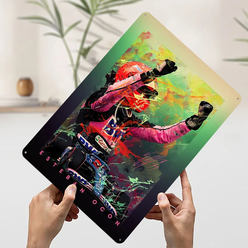 Esteban Ocon سباق تين تسجيل جدار الفن رجل الكهف خمر علامات معدنية للرجل كهف الديكور عناصر ديكور منزلي فني الجداريات #3