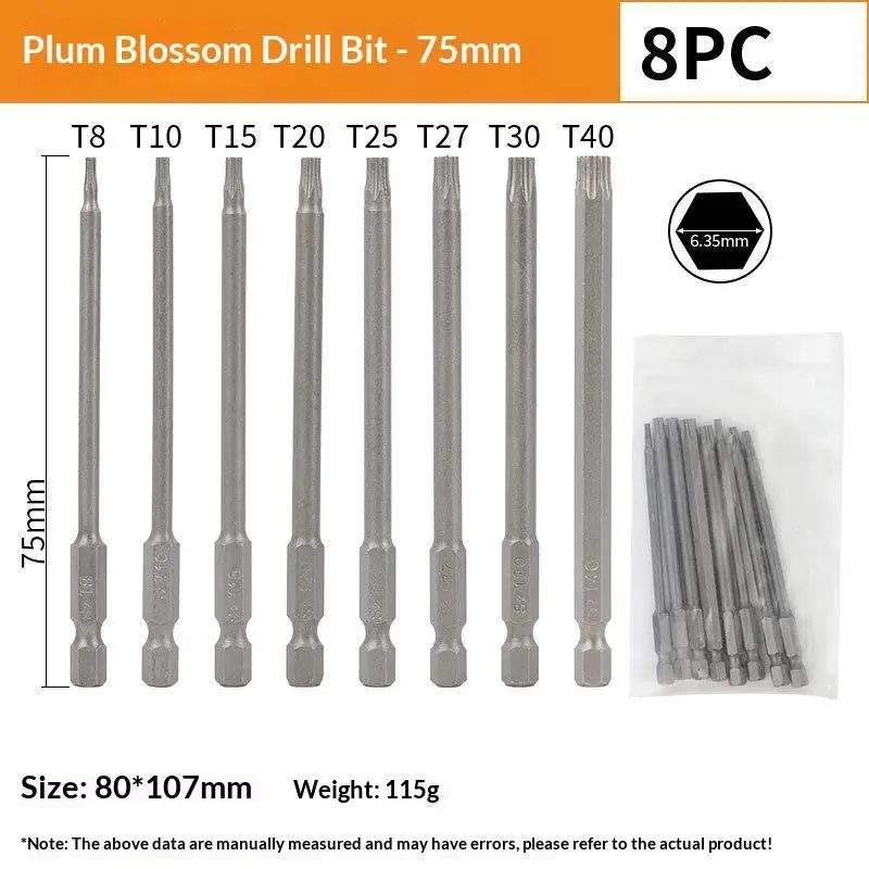 11Pcs Scratch Resistant S2 Torx Screwdriver Bit Set Hex Shank Drill Heads Fit Wind Drill Wrench Motorcycle Repair Use
