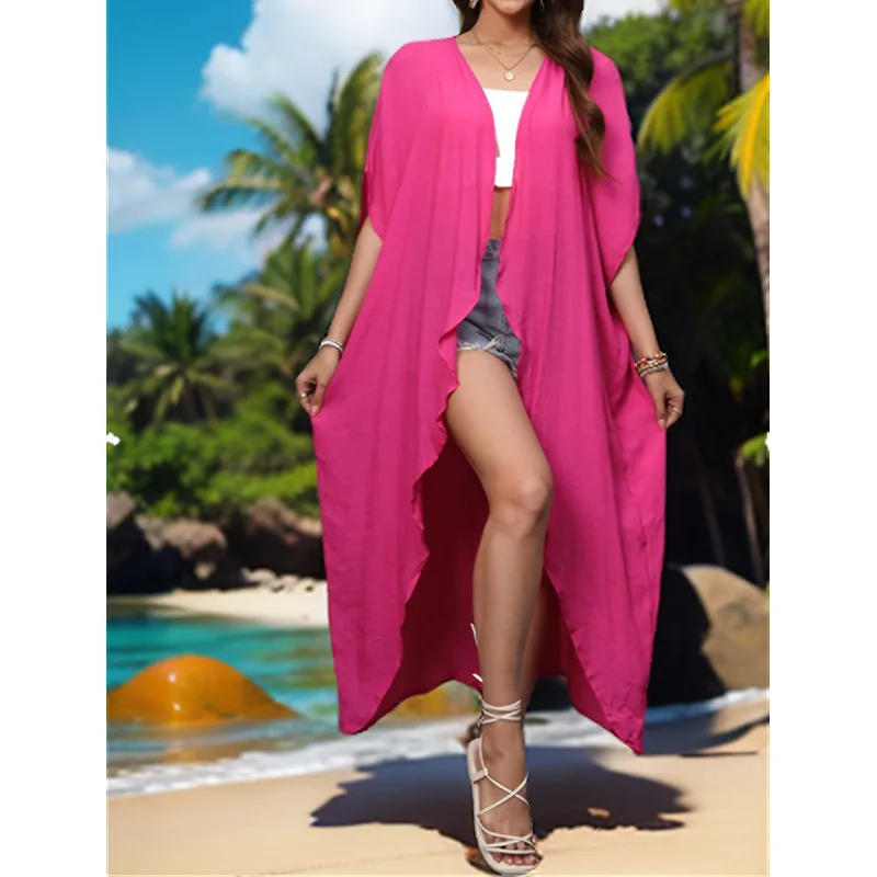 2024 New Trend Beach Cover Ups for Swimwear Women Luxury Outlet Sundress Red Long Cardigan Kimono Femme Robe De Plage Outwear