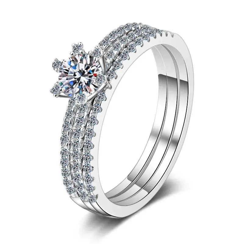 NASIA 2pcs Diamond Rings GRA Certified D VVS1 Moissanite 925 Sterling Silver Plated 18k white gold Wedding Band Bridal Sets