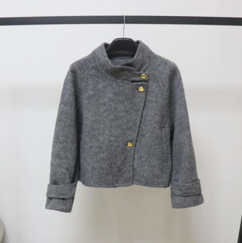

Женская осенне-зимняя шерстяная короткая куртка с воротником-стойкой и наклонной планкой, женская уличная одежда, однобортная свободная верхняя одежда с длинными рукавами