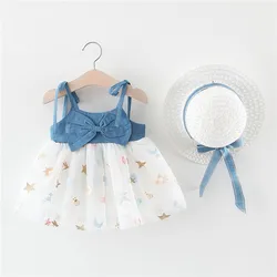 New Summer Baby Girl Floral Dress Girl Sleeveless Cotton Newborn Birthday Dress Comes with Sun Hat