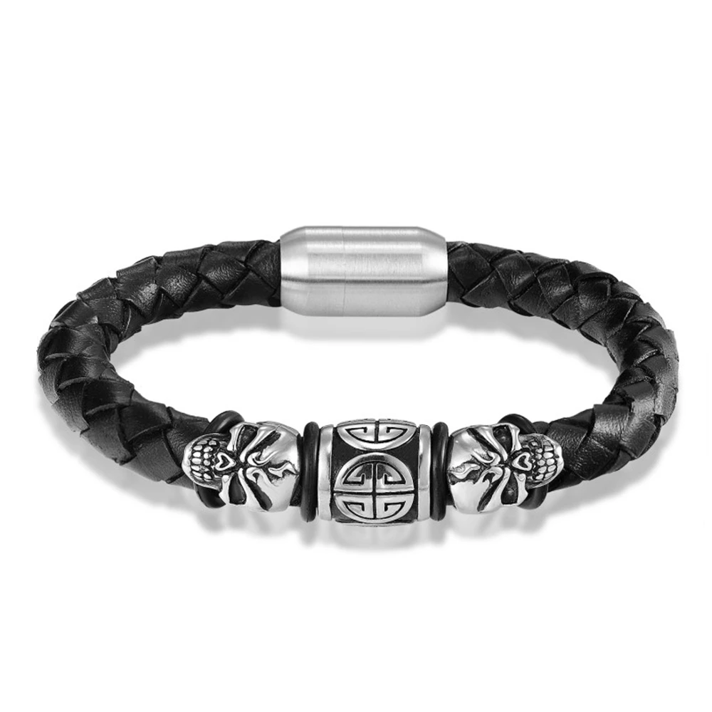Aizhixiu 2023 Fashion Men Jewelry Black Cuff Braided Leather Bracelet Men Stainless Steel Magnetic Buckle Clasp Christmas Gift image 4