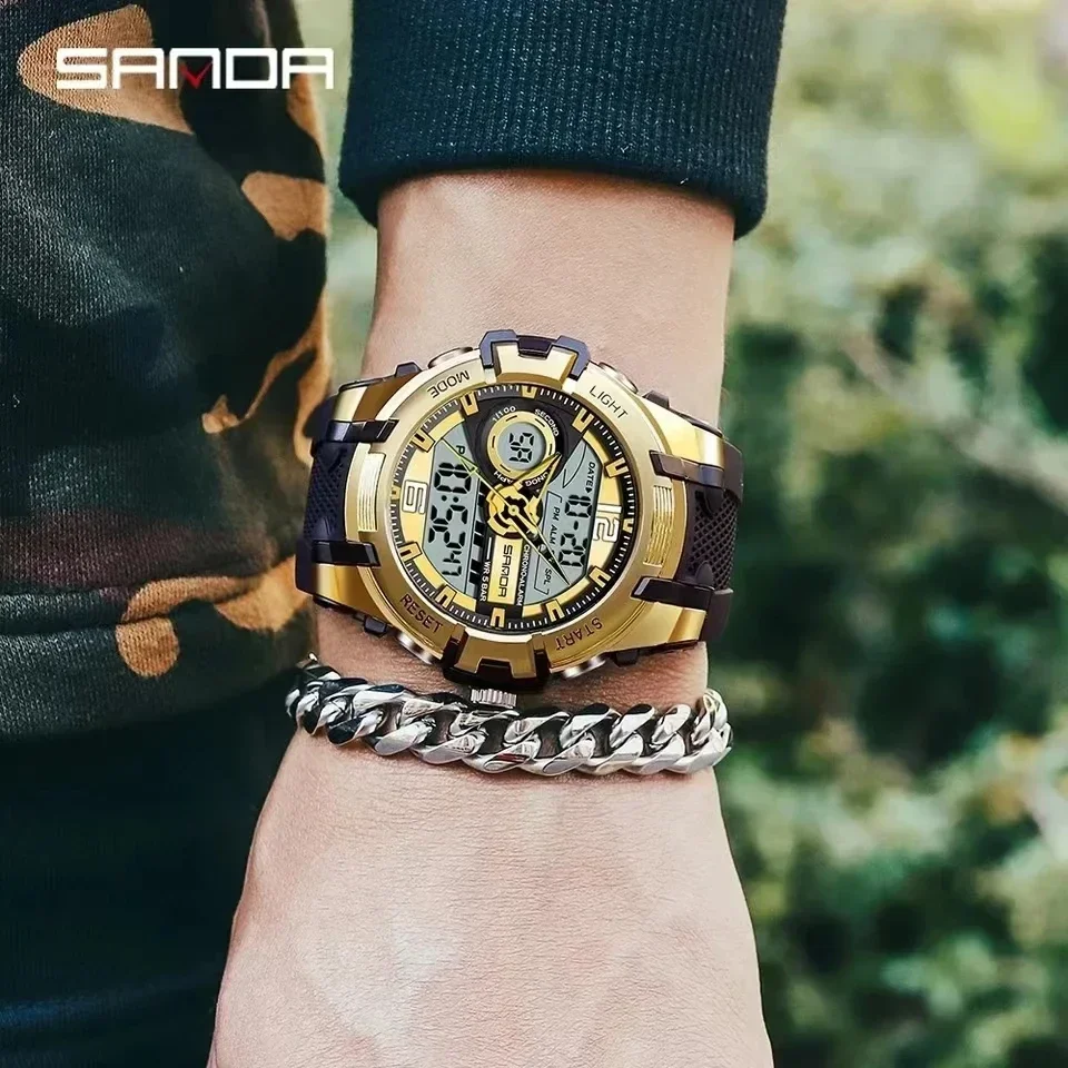 SANDA Fashion Alarm Mode Sports Hand Clock for Teenagers Multiple Functions Waterproof Luminous Analog Digital Wrist Watch
