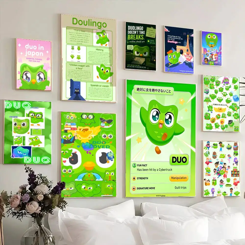 D-Duolingo Owl D-Duo Painting Calligraphy Wall Art HD Canvas Oil Painting Posters Prints Home Bedroom Living Room Decor Gift