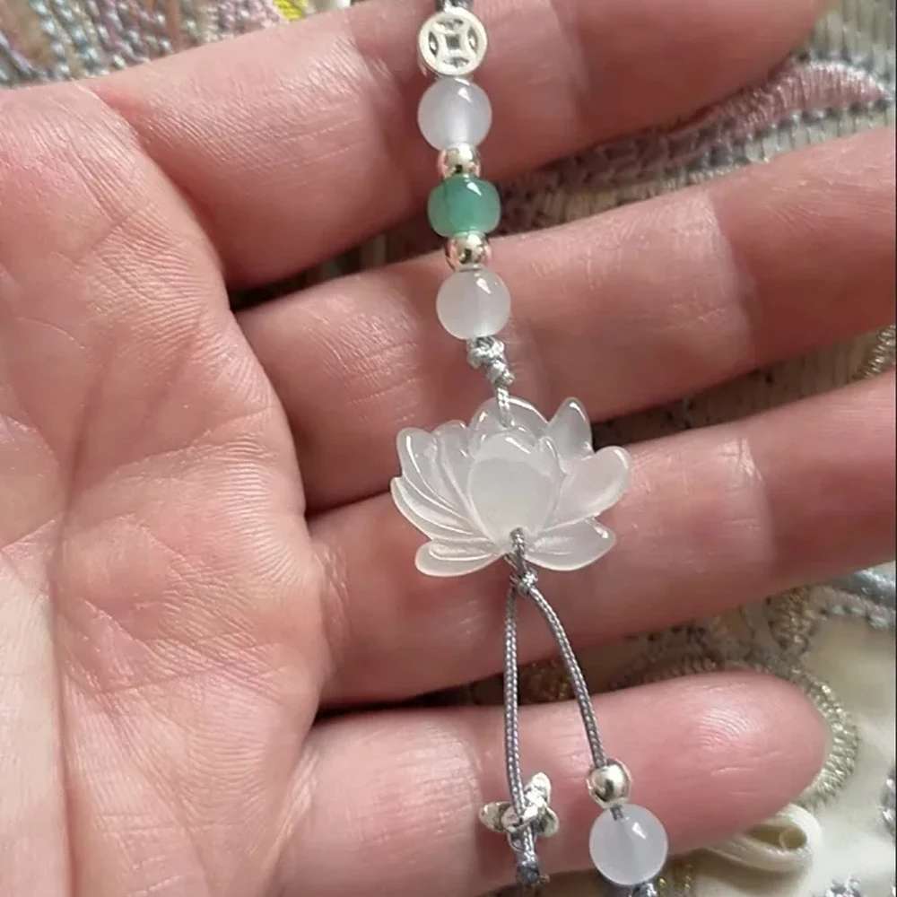 Handgefertigter Glas-Lotus-Anhänger, Handy-Anhänger mit Schmetterling, frischer Stil, Handy-Lanyard-Schlüsselanhänger – Detail 3