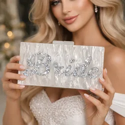 Name Letter Silver Gold Glitter Bride Name Acrylic Box Clutches Women Shoulder Messenger Wedding Party Handbag And Purse Bags