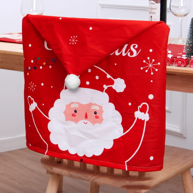 2024 New Christmas Chair Cover Christmas Decorations Double-sided Printed Brushed Cloth Table and Chair Back Cover-2 Pack