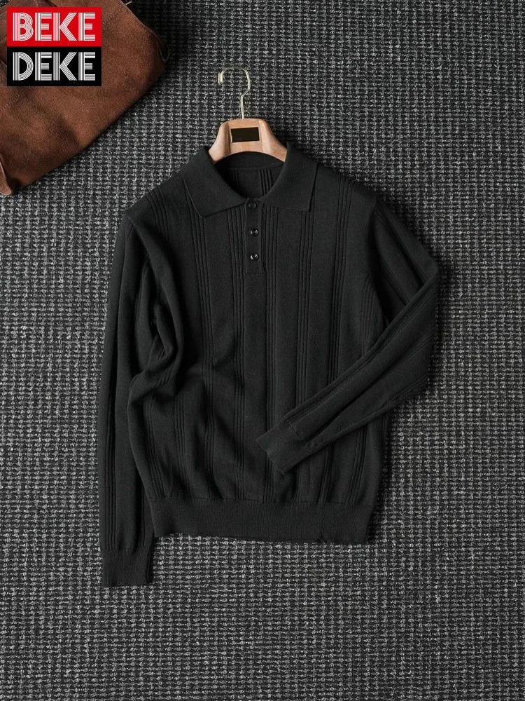 Spring Autumn Mens Knitted Pullover Sweater Males Casual Turn-down Collar Long Sleeve Knit Jumper Fashion Knitwear Tops Hot Sale