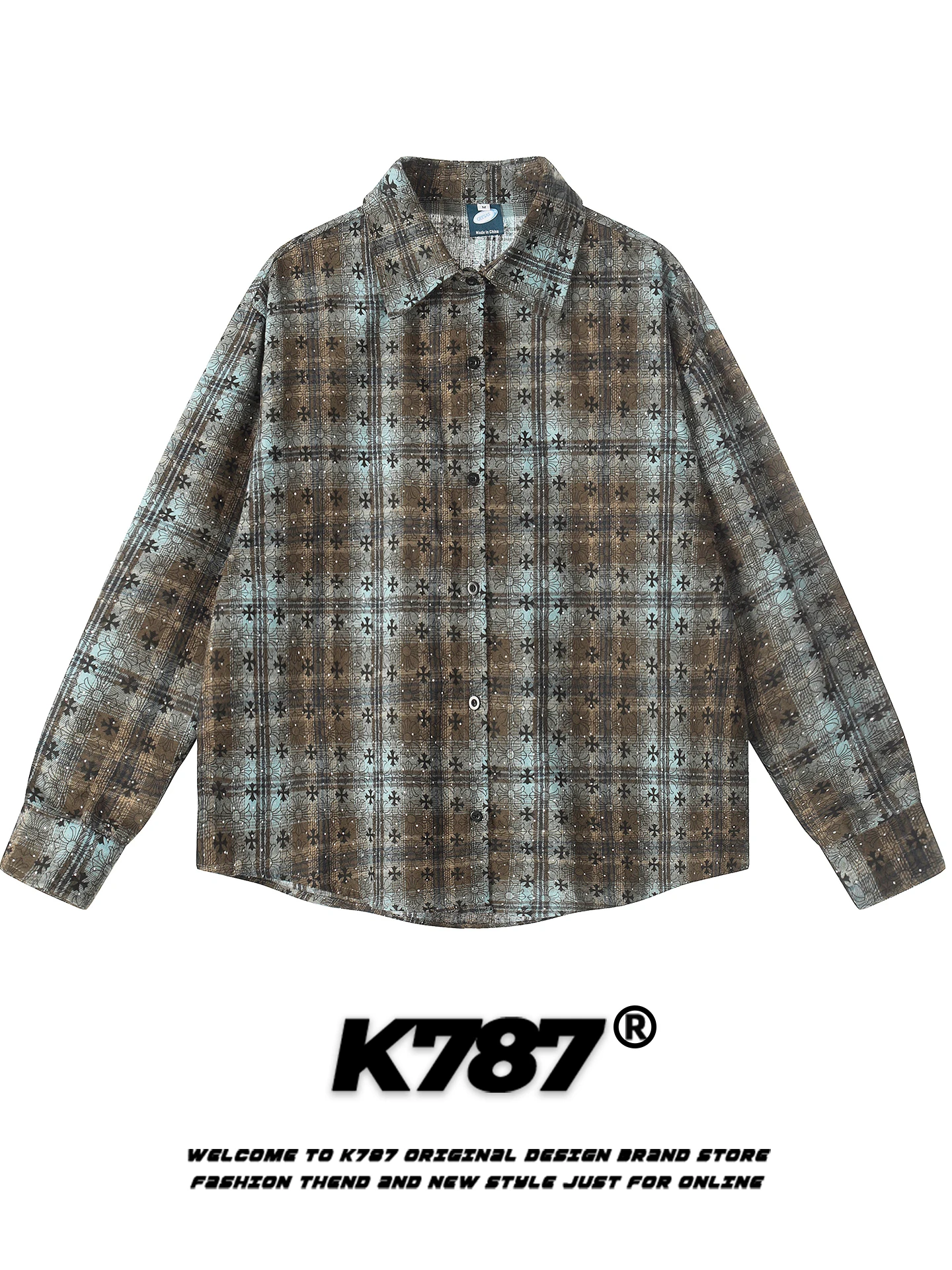 

K787 American Retro Color Blo Plaid Long Sve irt Loose Casual ex Spring Trendy Couple's irt Coat Youth Cotton Nylon