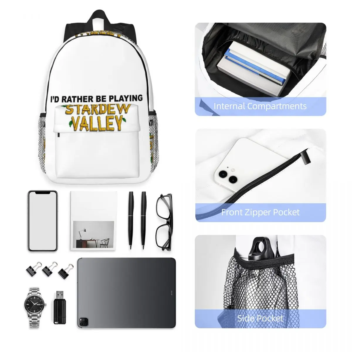 I'd Rather Be Playing Stardew Valley Backpack Hot Sale Daypack Large Capacity BookBag Shoulder Bags for Men Women School Bag