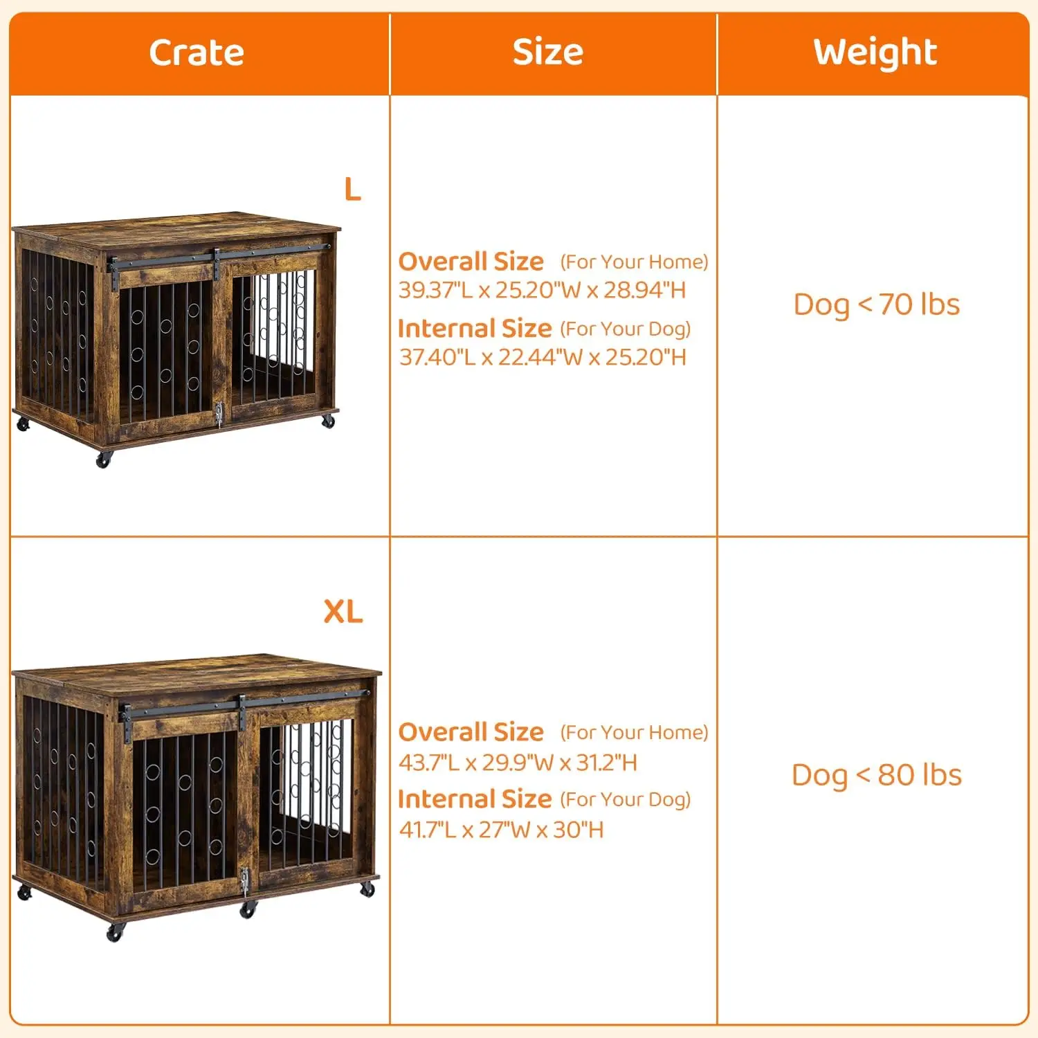 IchbinGo Large Dog Crate Furniture with Sliding Barn Door, 43.7