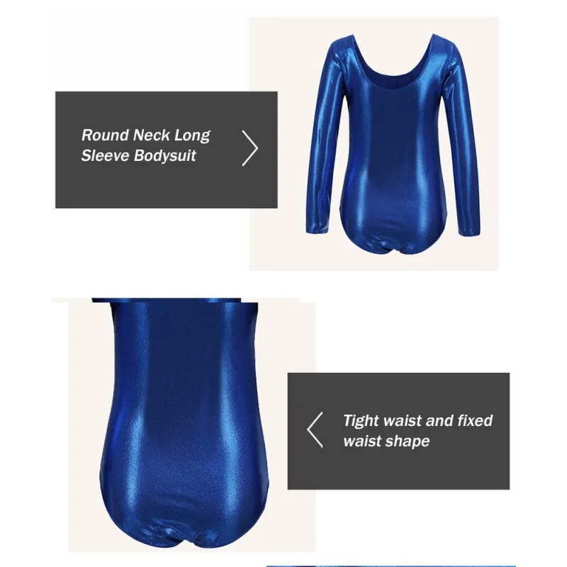 Solid Color Kids Girls Breathable Gymnastics Bodysuit Long Sleeve Colorful Shiny Ballet Dancewear