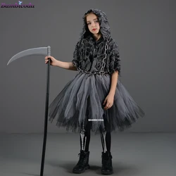 2024 Girls Demon Horror Death Halloween Costume Cosplay Fancy Dress Party Medieval Hooded Cloak Clothing Party Grim Clothes ﻿