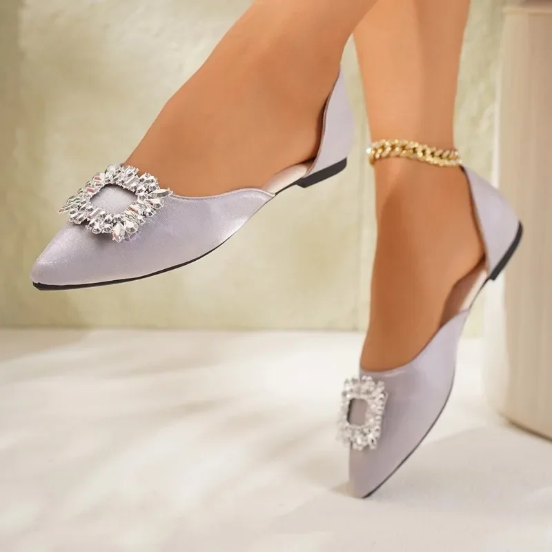 Women's Shoes 2024 High Quality Slip-on Women's Flats Fashion Crystal Daily Flats Women Sexy Pointed Toe Flat Low Heels Zapatos