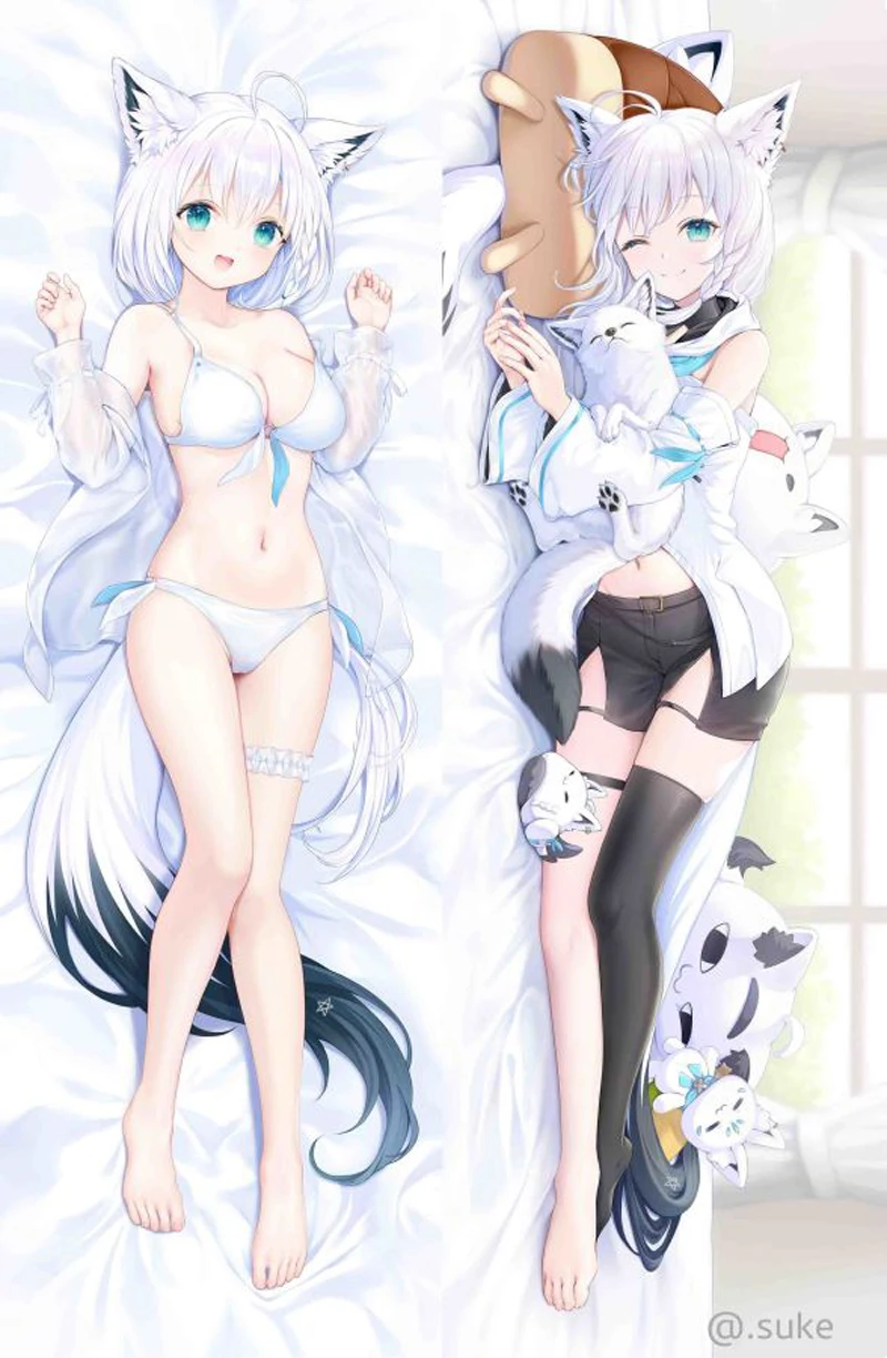 Vtuber Hololive Cosplay Body Pillow Case Dakimakura Shirakami Fubuki Peachskin Hugging Body Throw Cushion Pillow Cover Case