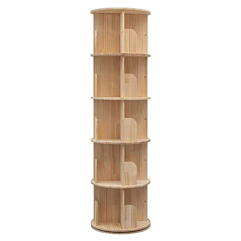 360 Rotating 5-Tier Wood Bookshelf Organizer Storage Rack with Stackable Shelves Kids Adults Bedroom Office & Living Room