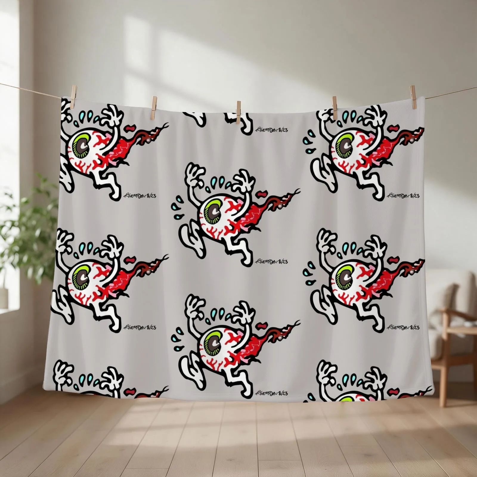Eyeball Running Scared from Two Dead Boys Throw Blanket couch cozy soft plush fuzzy picnic outdoor blanket