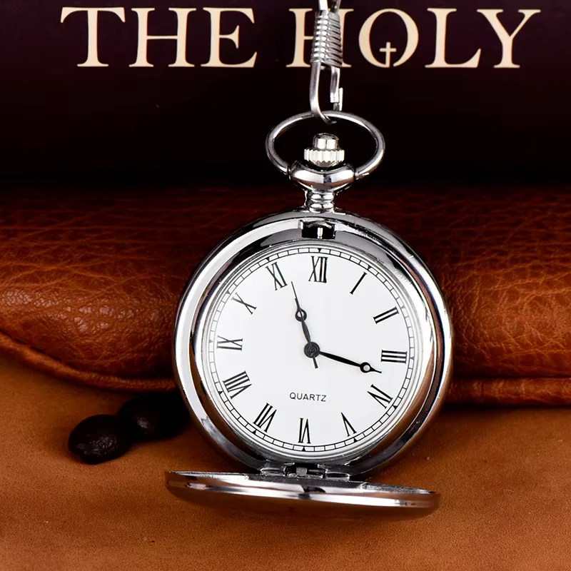 Engraved pocket watch English letter DAD Quartz watch Black wall watch Roman scale white face pocket watch Silver quartz watch