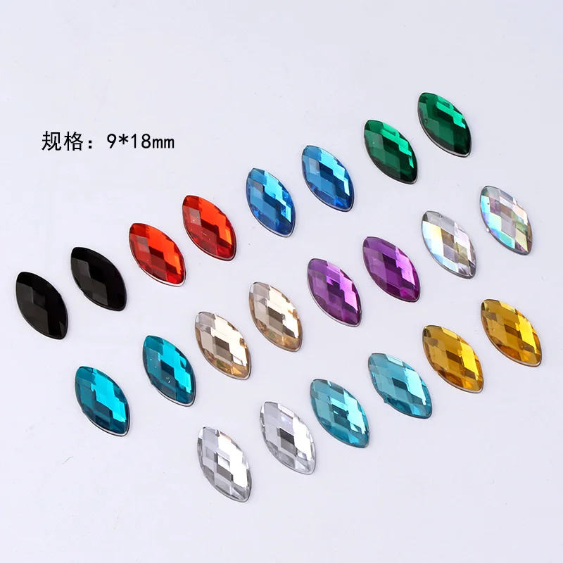 10pcs DIY Accessories Stick Drill Acrylic Flash Drill 9*18mm Horse Eye Flat Bottom Without Holes Clothing Accessories