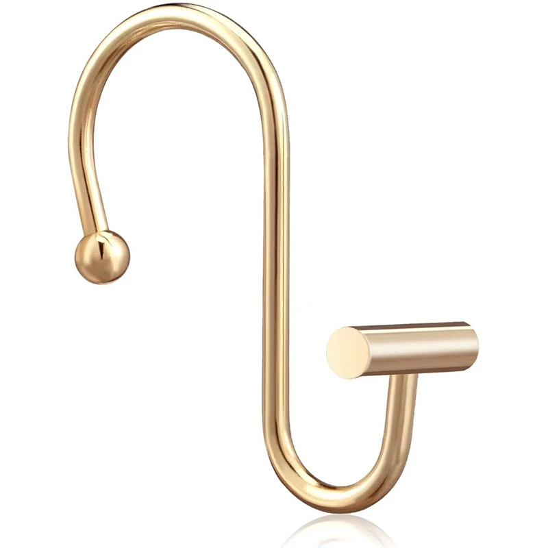 SEWS-Shower Curtain Hooks Rings,Brass Decorative Shower Curtain Rings For Bathroom Shower Rod,Shower Hooks Hangers T Shaped