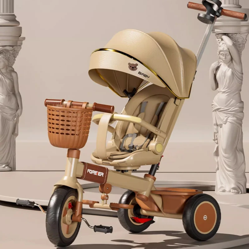 Tricycle convertible 3 en 1 pour bébé – Siège inclinable avec auvent et panier de rangement, cadre en acier pour enfants âgés de 0 à 6 ans