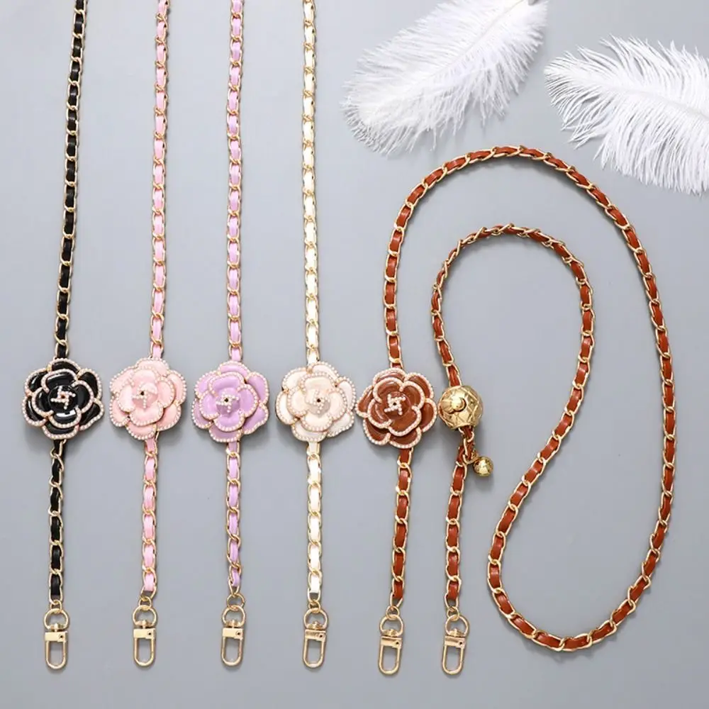 

Anti-lost Crossbody Phone Chain Camellia Leather Phone Case Hanging Long Phone Charm Phone Neck Straps Girl Ladies