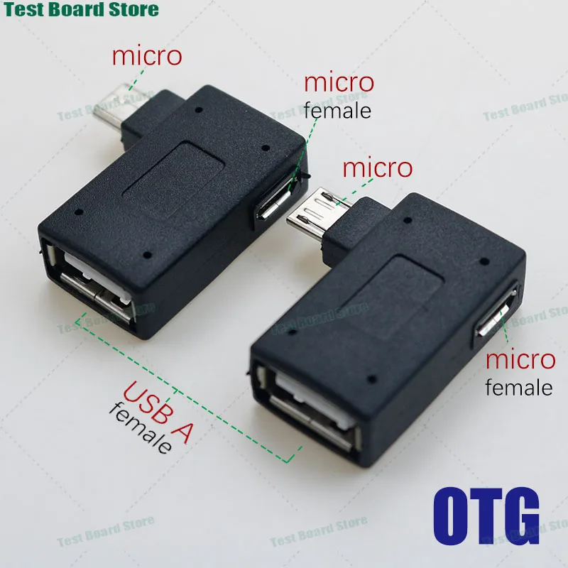 

1Pce 90 degree T-shaped 2-in-1 micro to male to USB A female OTG power adapter for driving recorder, mobile phone, tablet