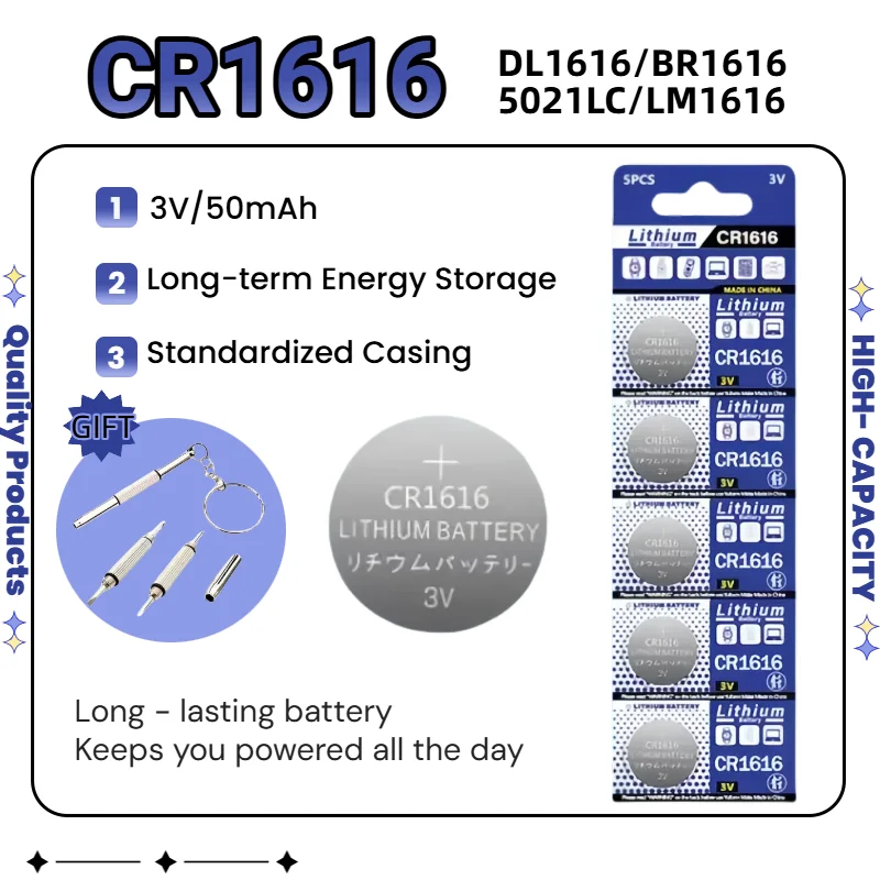 

Large Capacity 5-100PCS CR1616 DL1616 BR1616 ECR1616 5021LC L11 L28 LM1616 Coin Cell Lithium Battery For Watch Remote Control